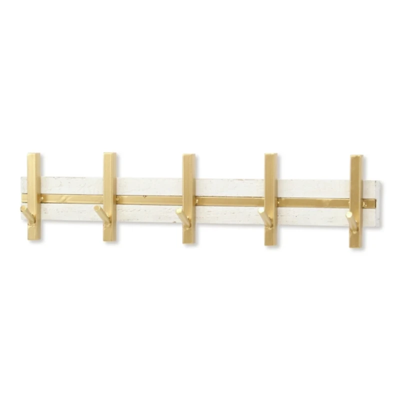 Gold and White 5-Hook Coat Rack