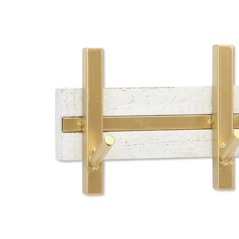 Gold and White 5-Hook Coat Rack