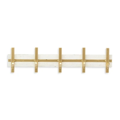 Gold and White 5-Hook Coat Rack