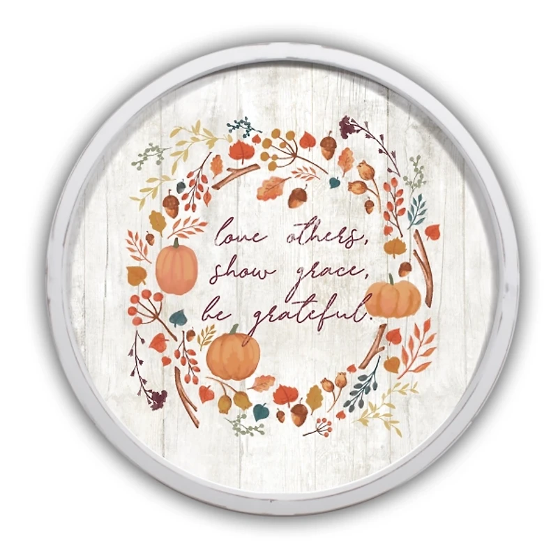 Round Be Grateful White Framed Wall Plaque