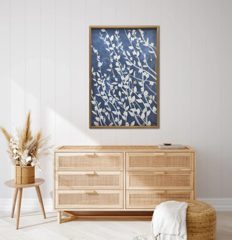 Azure Blooms Framed Canvas Art Print