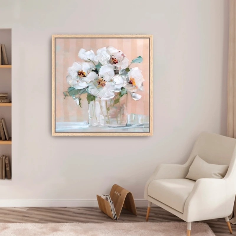 Soft Elegant Floral Framed Canvas Art Print