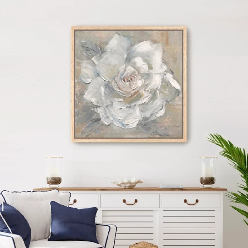 White Gardenia Flower Framed Canvas Art Print