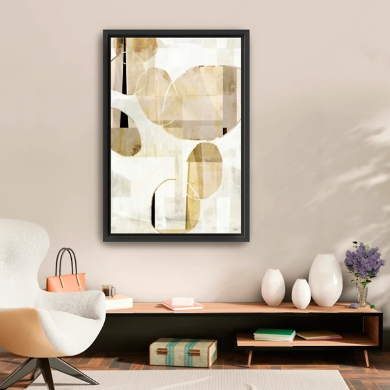 Brown and Tan Shapes Framed Canvas Art Print