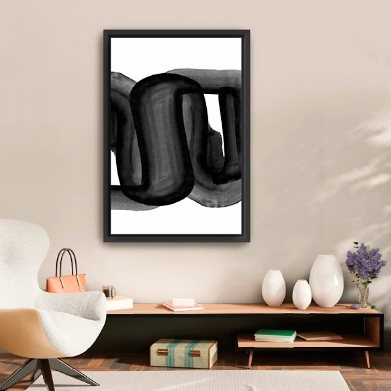 Black and White Flow Bend Framed Canvas Art Print