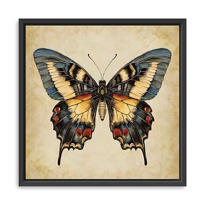 Blue Vintage Butterfly Framed Canvas Art Print