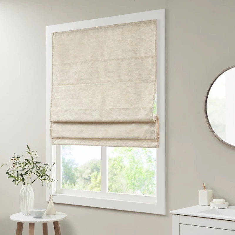 Ivory Faux Silk Room Darkening Roman Shade, 31 in.