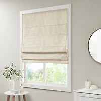 Ivory Faux Silk Room Darkening Roman Shade, 31 in.