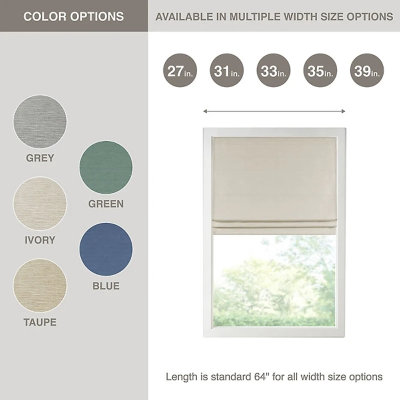 Ivory Faux Silk Room Darkening Roman Shade, 31 in.