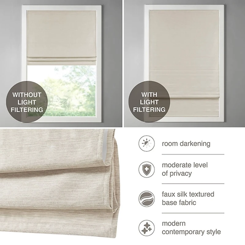 Tan Faux Silk Room Darkening Roman Shade