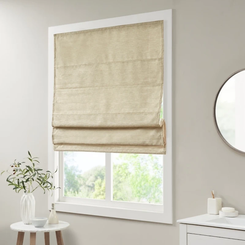 Tan Faux Silk Room Darkening Roman Shade