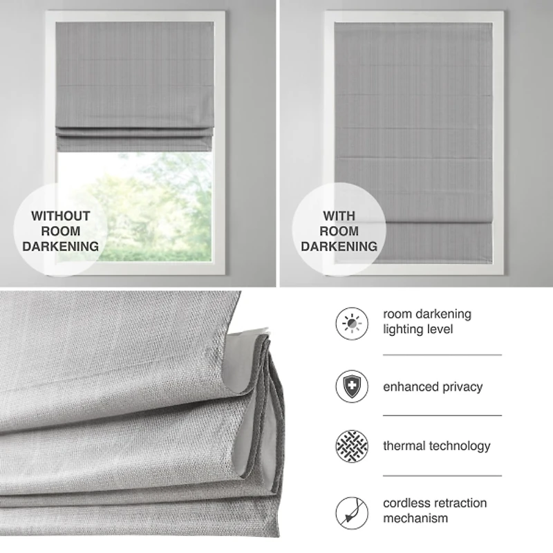 Gray Basketweave Cordless Roman Shade, 33 in.