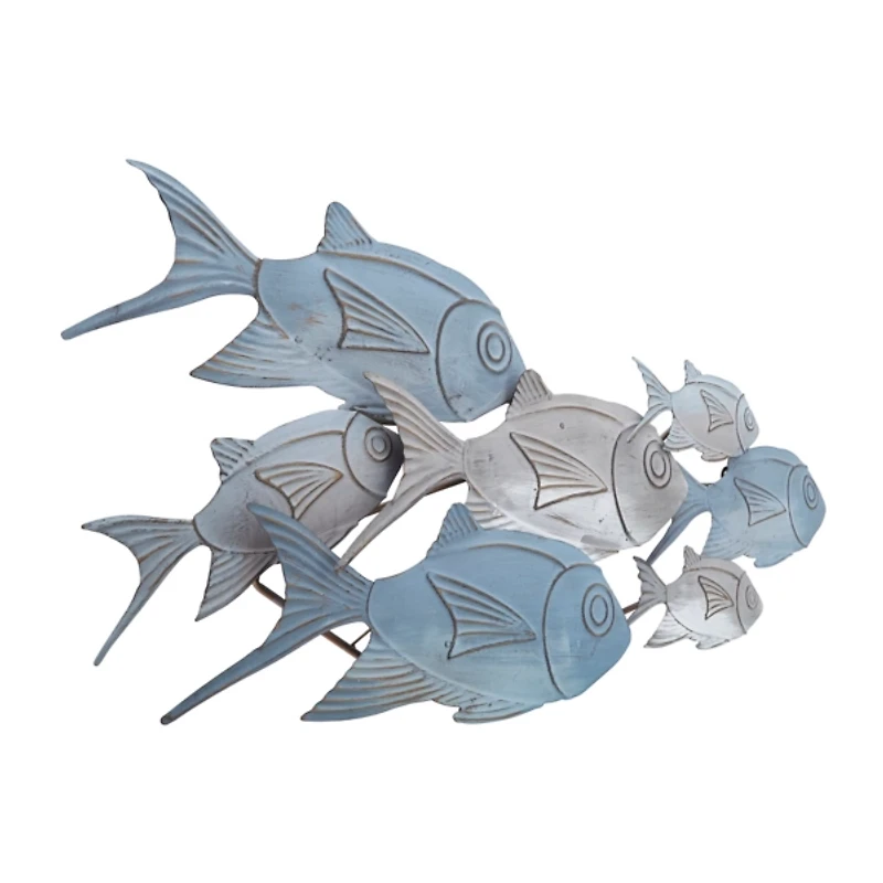 Blue Metal School of Fish Wall Plaque
