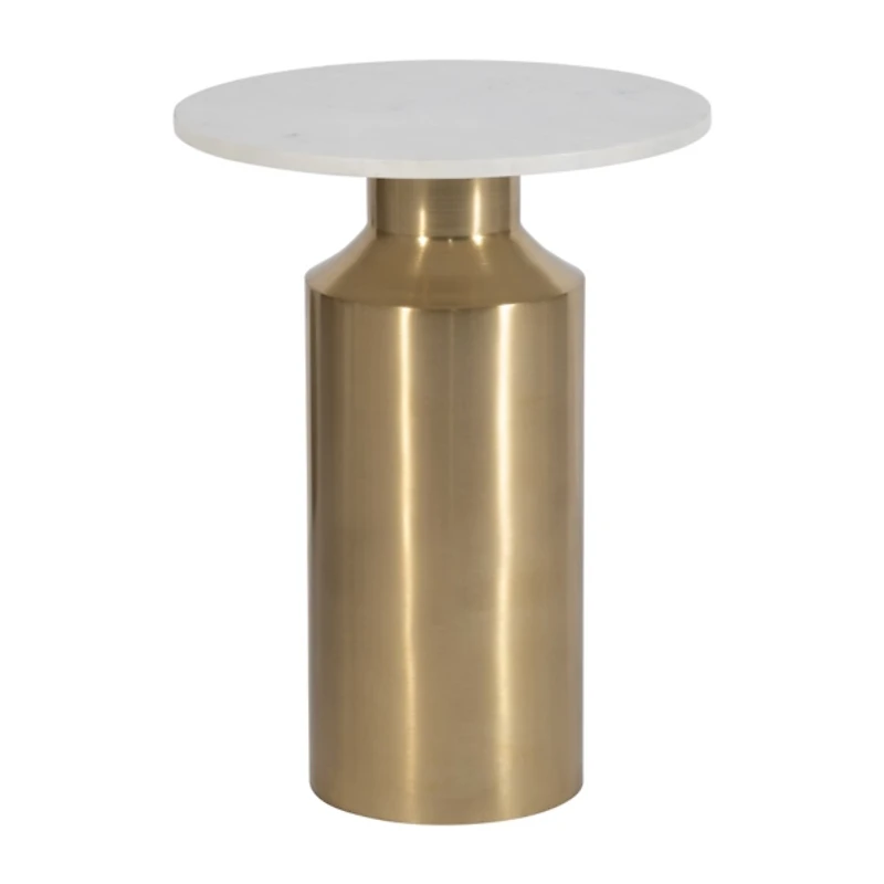 White Marble and Gold Cylinder Accent Table