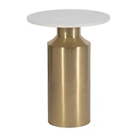 White Marble and Gold Cylinder Accent Table