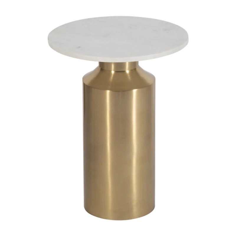 White Marble and Gold Cylinder Accent Table