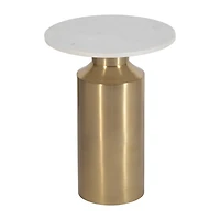 White Marble and Gold Cylinder Accent Table