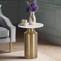 White Marble and Gold Cylinder Accent Table