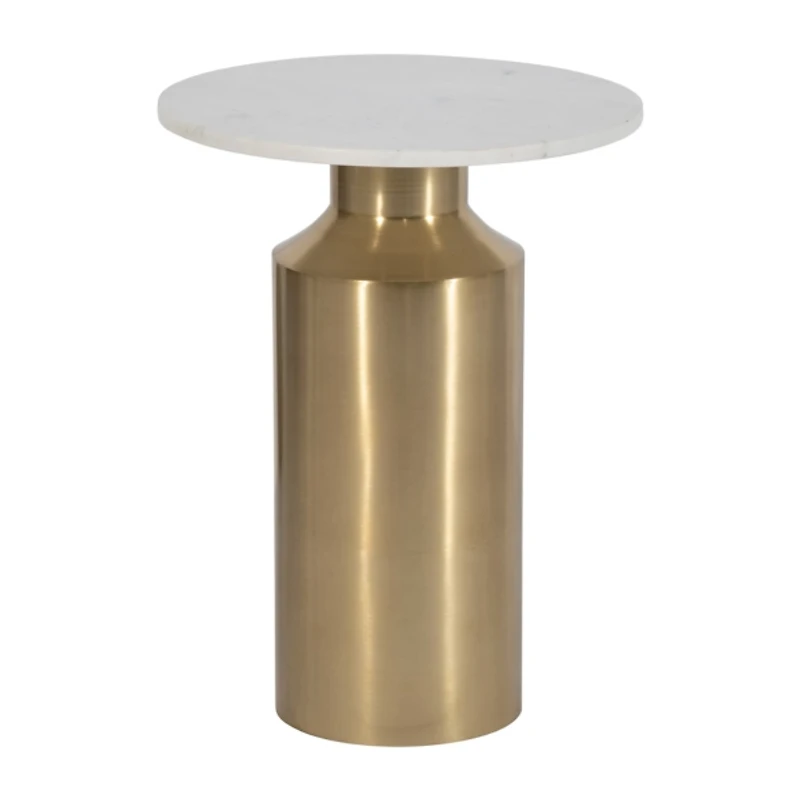 White Marble and Gold Cylinder Accent Table