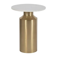 White Marble and Gold Cylinder Accent Table