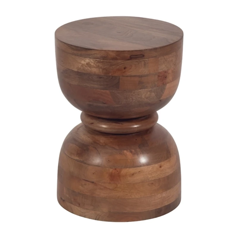 Brown Polished Wood Hourglass Accent Table