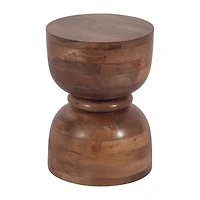 Brown Polished Wood Hourglass Accent Table