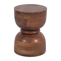 Brown Polished Wood Hourglass Accent Table