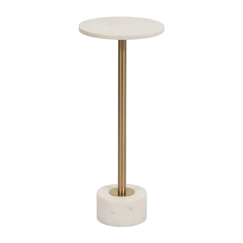 White Marble & Gold Metal Round Cocktail Table
