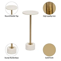 White Marble & Gold Metal Round Cocktail Table