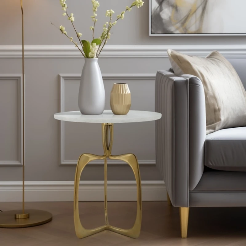 Gold Metal and Marble Modern Abstract Accent Table