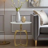 Gold Metal and Marble Modern Abstract Accent Table