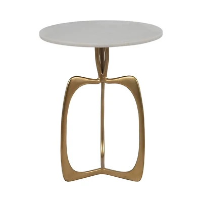 Gold Metal and Marble Modern Abstract Accent Table