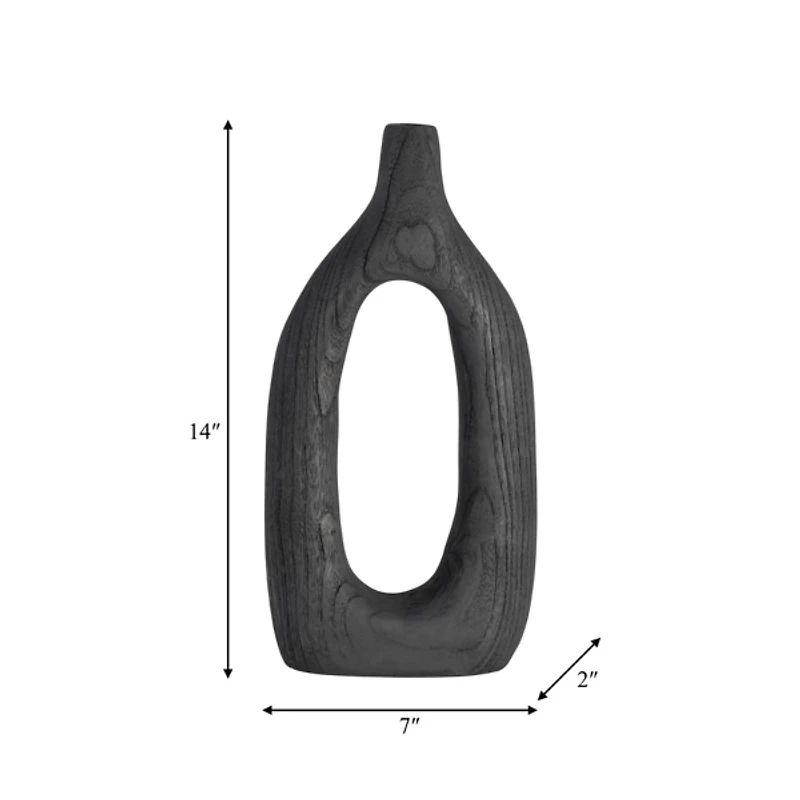 Black Wood Cut-Out Vase, 14 in.