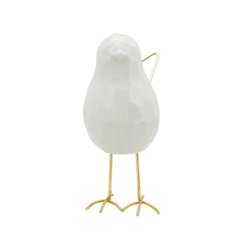 White Ceramic Bird with Gold Legs Figurine
