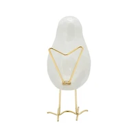 White Ceramic Bird with Gold Legs Figurine