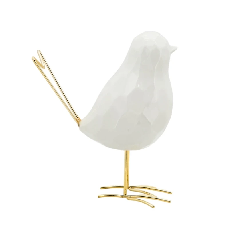 White Ceramic Bird with Gold Legs Figurine