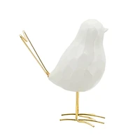 White Ceramic Bird with Gold Legs Figurine