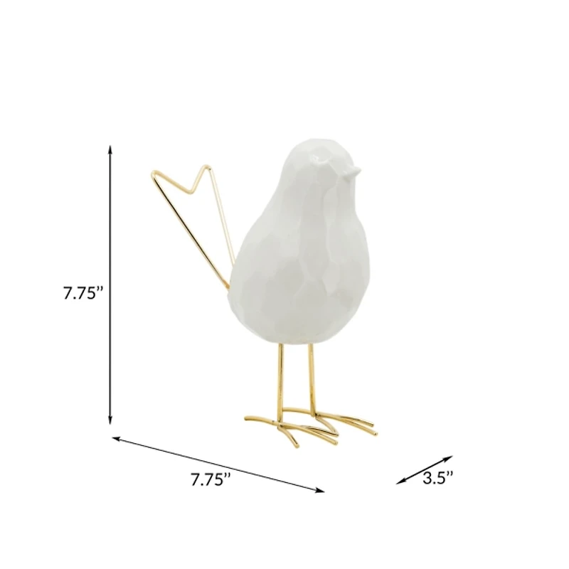 White Ceramic Bird with Gold Legs Figurine