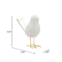 White Ceramic Bird with Gold Legs Figurine