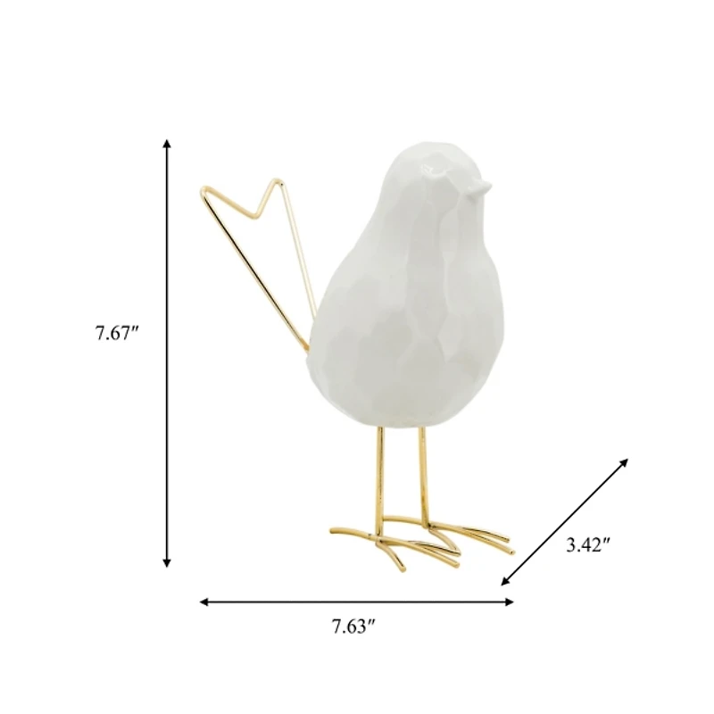 White Ceramic Bird with Gold Legs Figurine