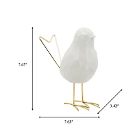 White Ceramic Bird with Gold Legs Figurine