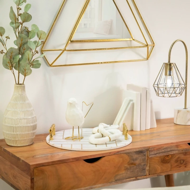 White Ceramic Bird with Gold Legs Figurine