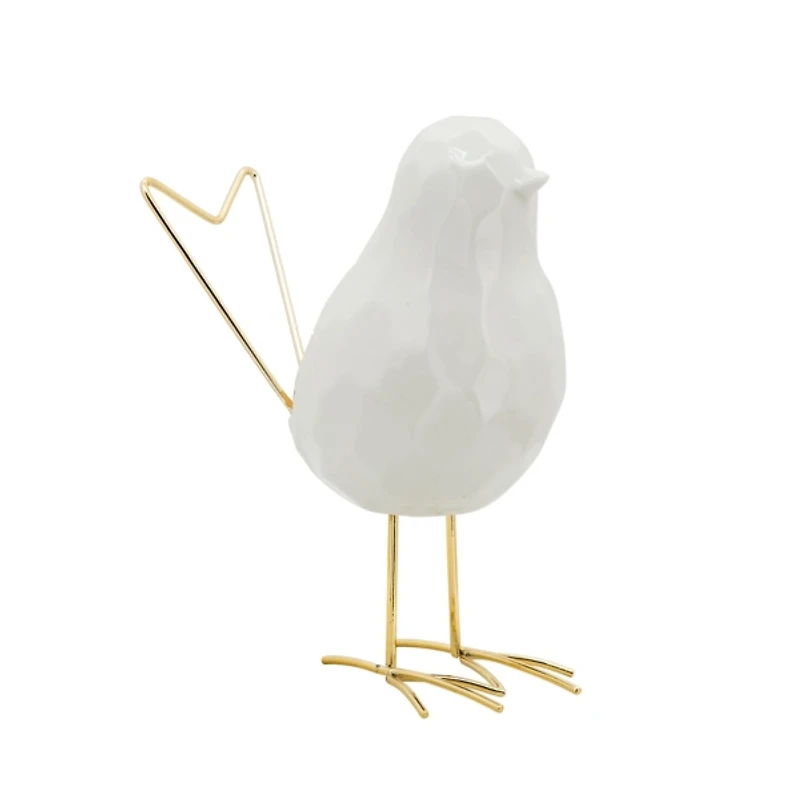 White Ceramic Bird with Gold Legs Figurine