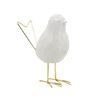 White Ceramic Bird with Gold Legs Figurine