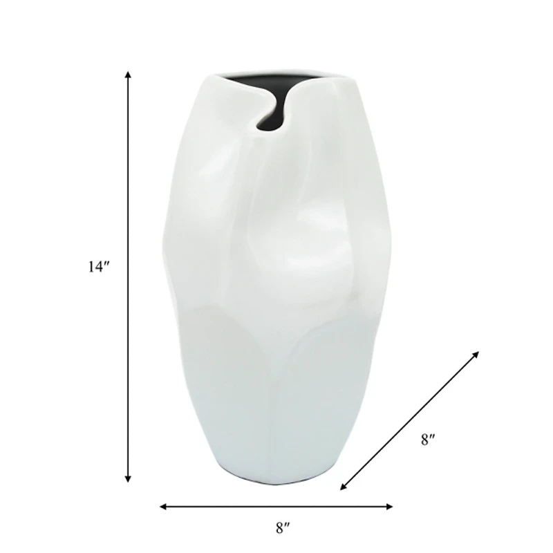 White Ceramic Abstract Vase, 14 in.