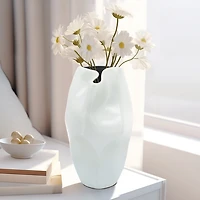 White Ceramic Abstract Vase, 14 in.