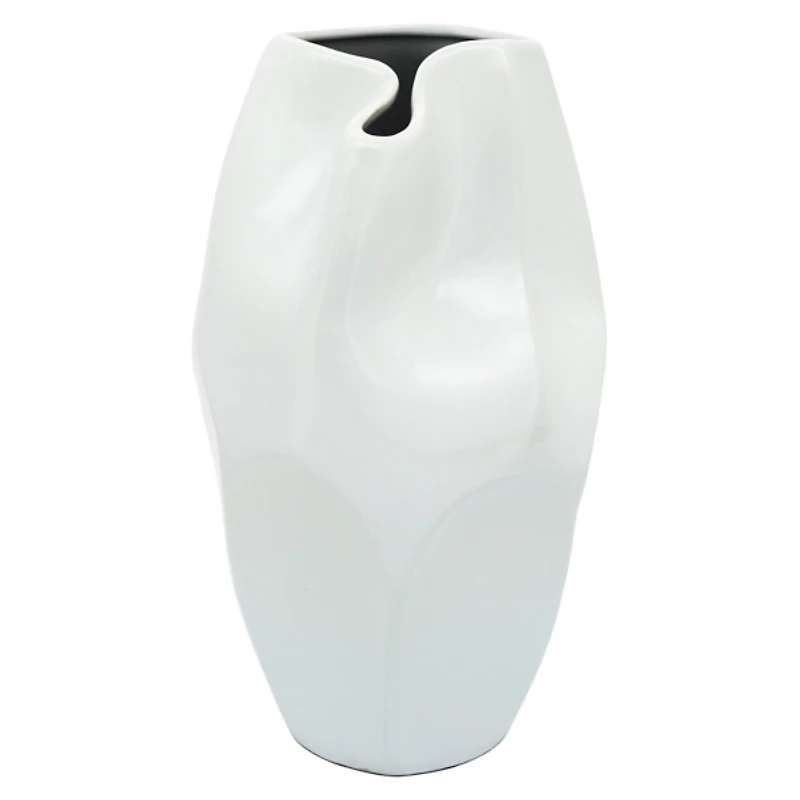 White Ceramic Abstract Vase, 14 in.