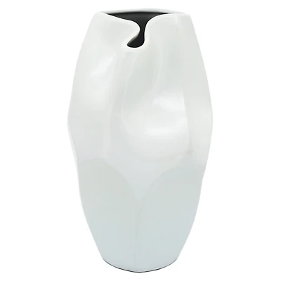 White Ceramic Abstract Vase, 14 in.