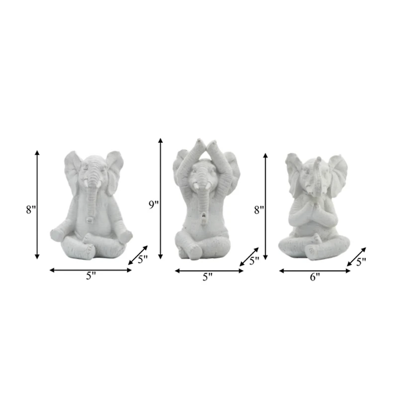 Yoga Elephant Statues, Set of 3