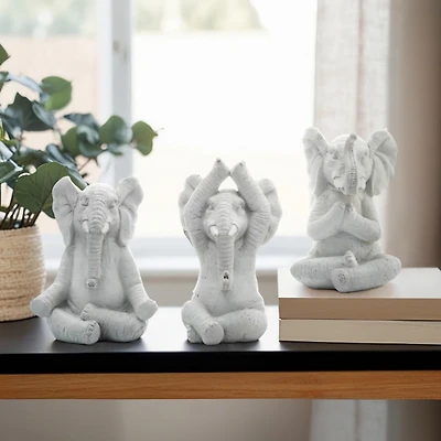 Yoga Elephant Statues, Set of 3